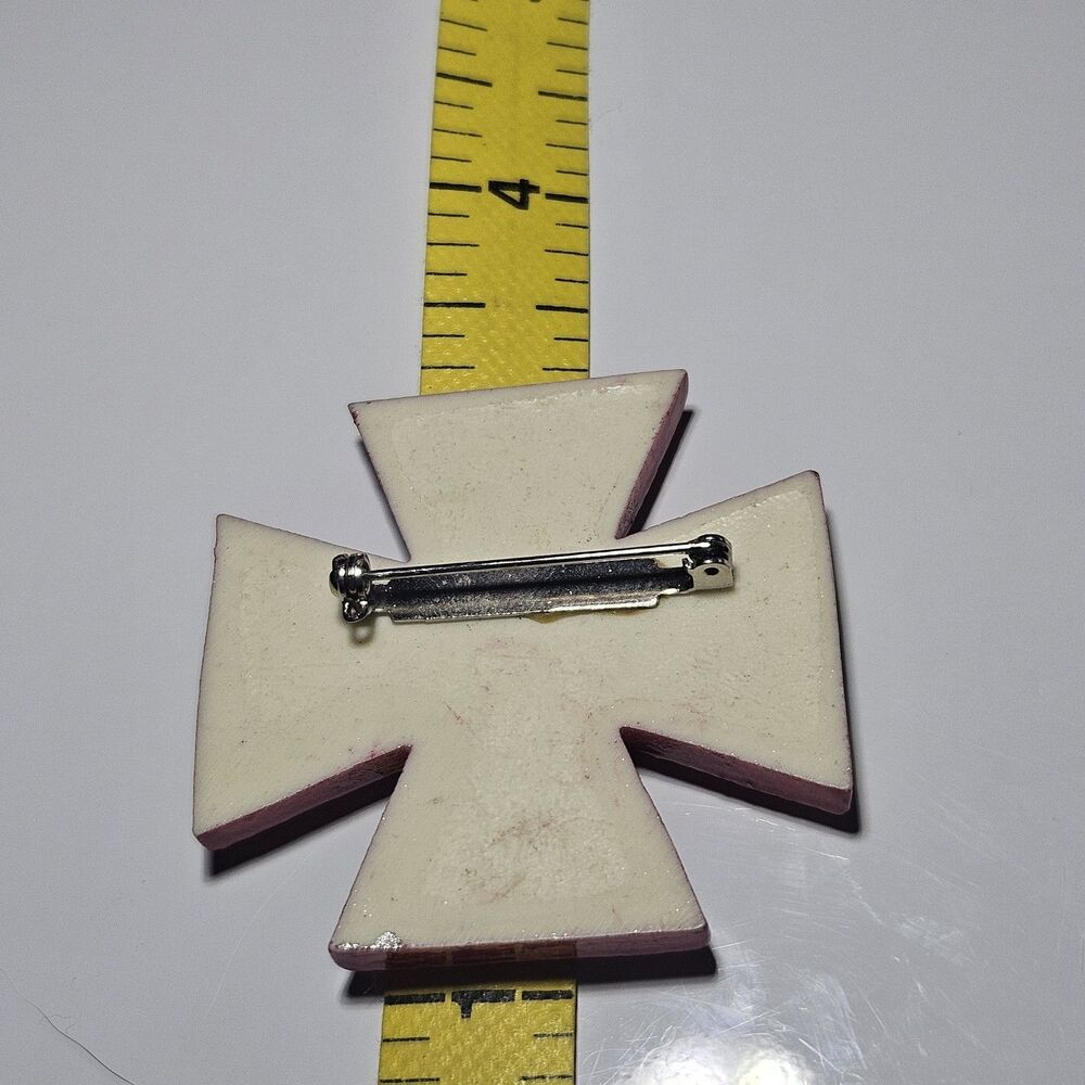 Vintage Red Geometric Cross Multicolored Rhinestones Brooch - Picture 6 of 9